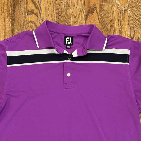 Footjoy Short Sleeve Golf Polo Shirt Striped Mens M Medium Purple‎ Stretch - Picture 2 of 8